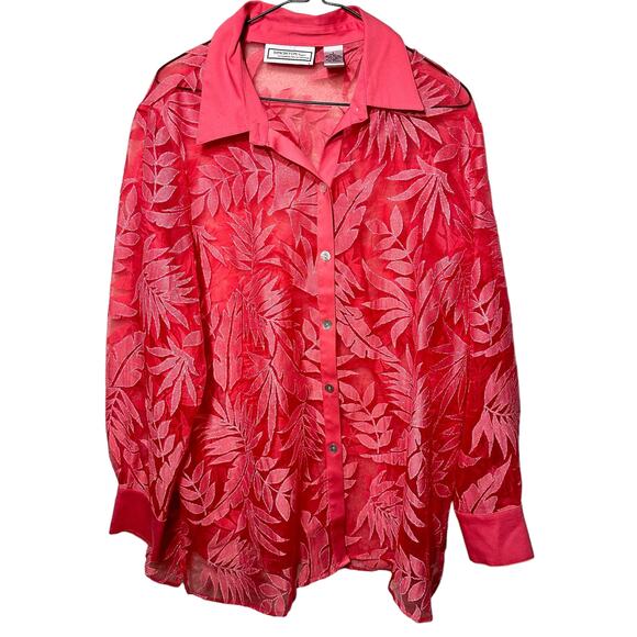 Simonton Says 2 Piece Leaf Print Blouse Tank Set Womens SZ L Sheer Spring Chic - Picture 1 of 11